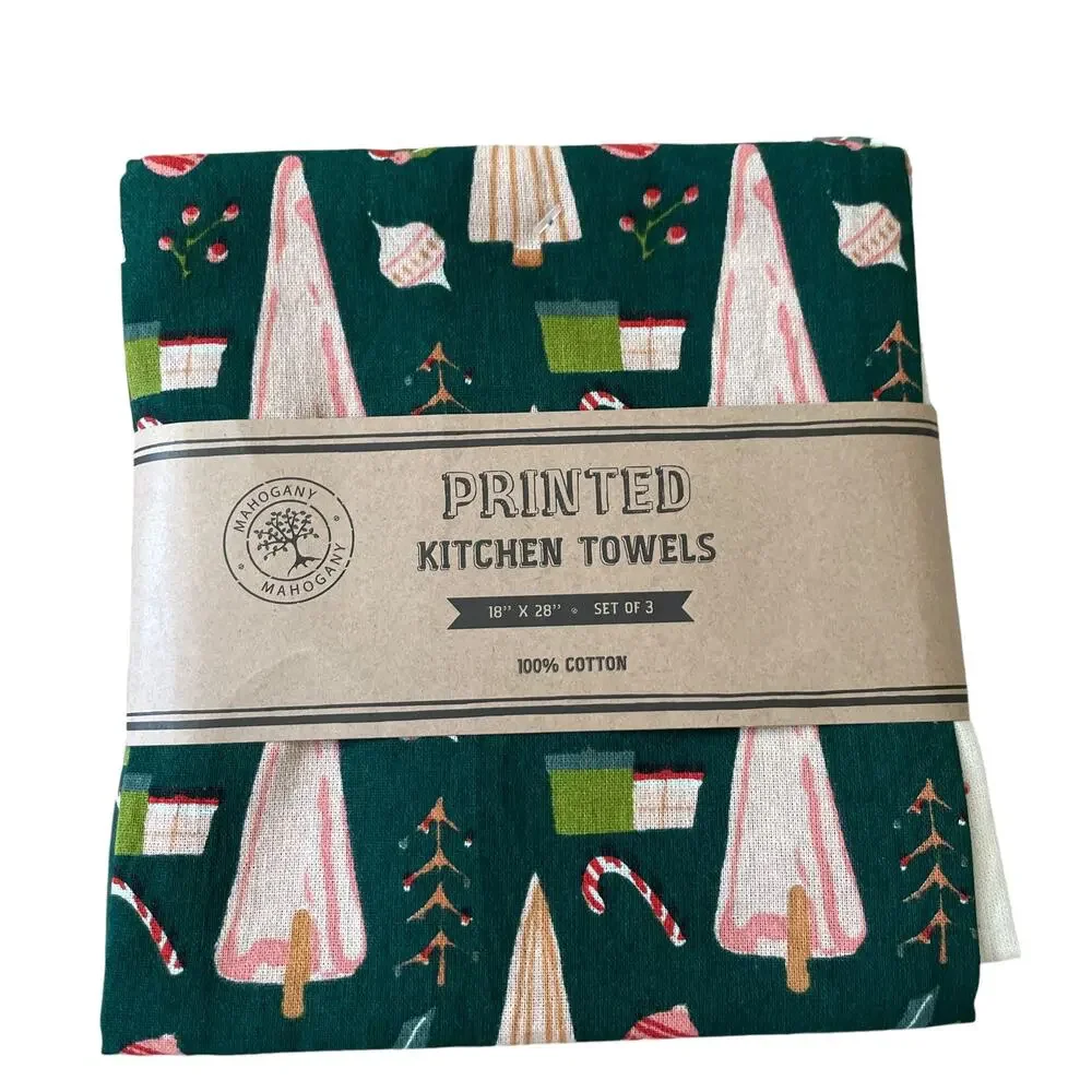 MAHOGANY Set of 3 Christmas Holiday Printed Flour Sack Kitchen Towels New
